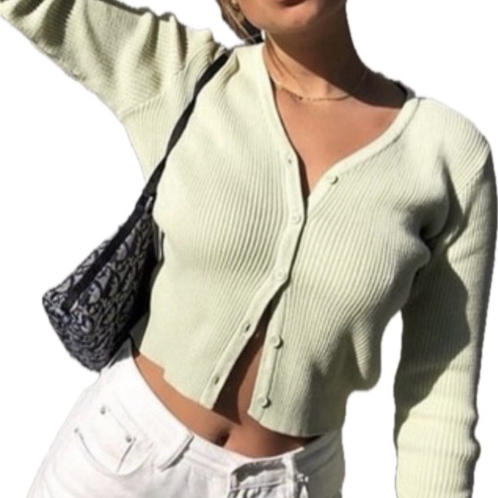 Brandy Melville Billie Mint Green Cropped Cardigan Sweater. Made in Italy. O/S